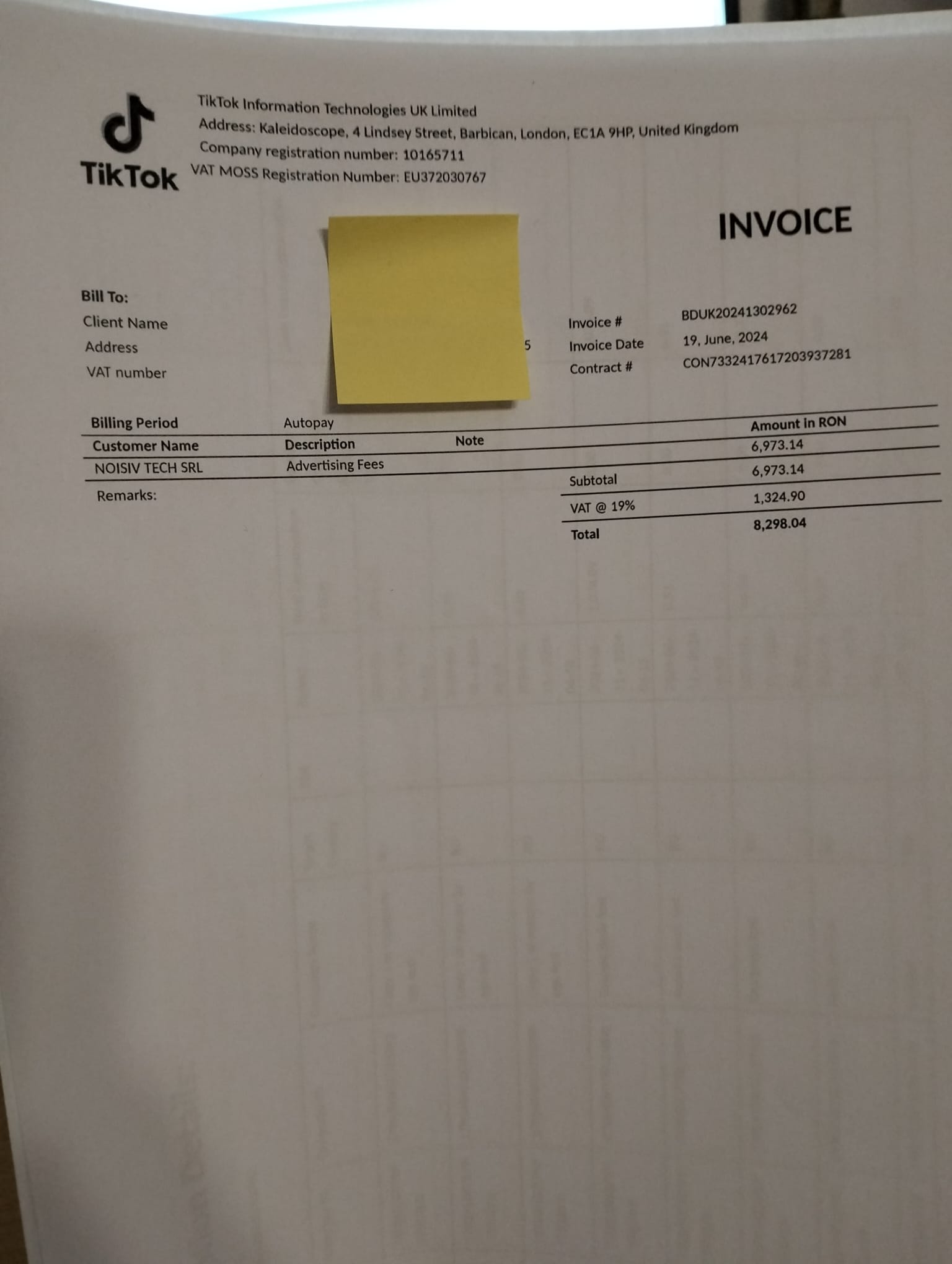 Clientul nu e platitor de Tva ,cum inregistrez aceasta factura ?